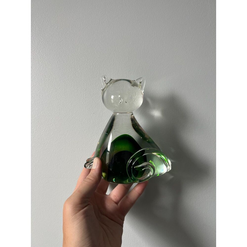 Vintage Green Art Glass Cat Sculpture